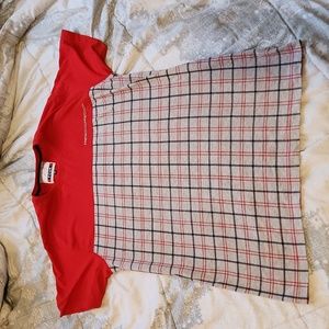 Fcuk French Connection Spellout Logo Plaid T-Shirt Red, Gray And Black